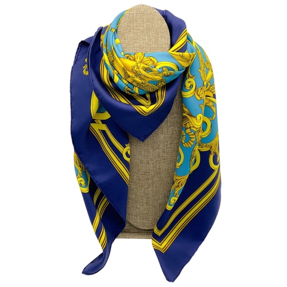 HERMES NAVY MULTI LES TUILERIES PRINT SQUARE SILK TWILL SCARF - Picture 3 of 10